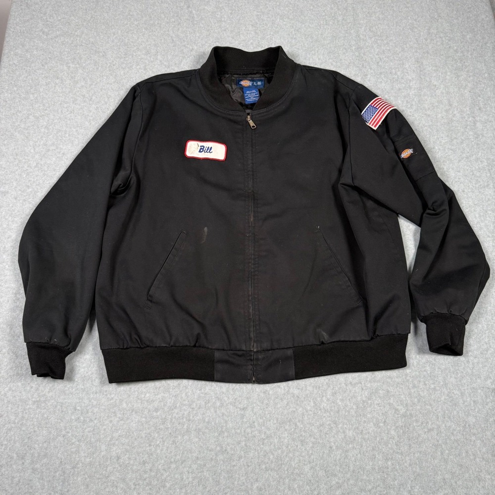 Dickies Vintage Y2K Mens XL Black Quilted Lined Bomber Work Jacket USA Flag